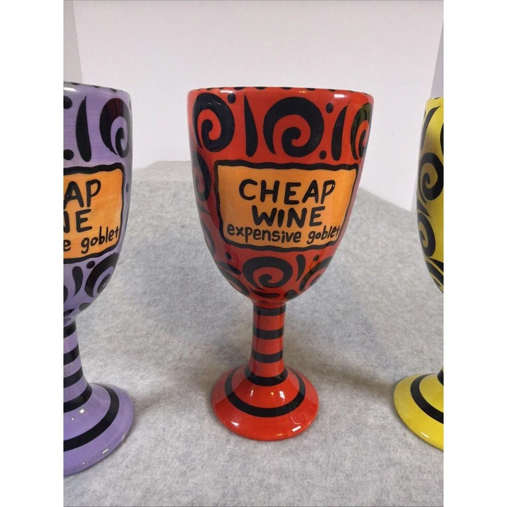 Our Name Is Mud Cheap Wine Expensive Goblet Ceramic Glass Set Of 3